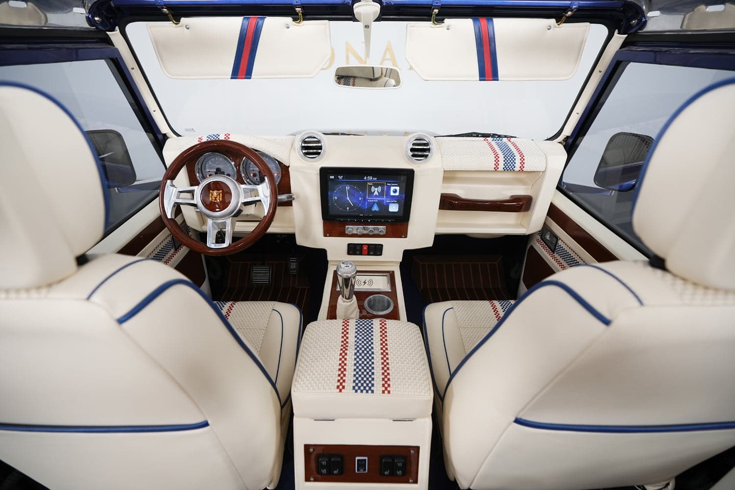 Interior Shot: Luxury Cabin Bespoke Land Rover Defender interior featuring premium materials and modern technology