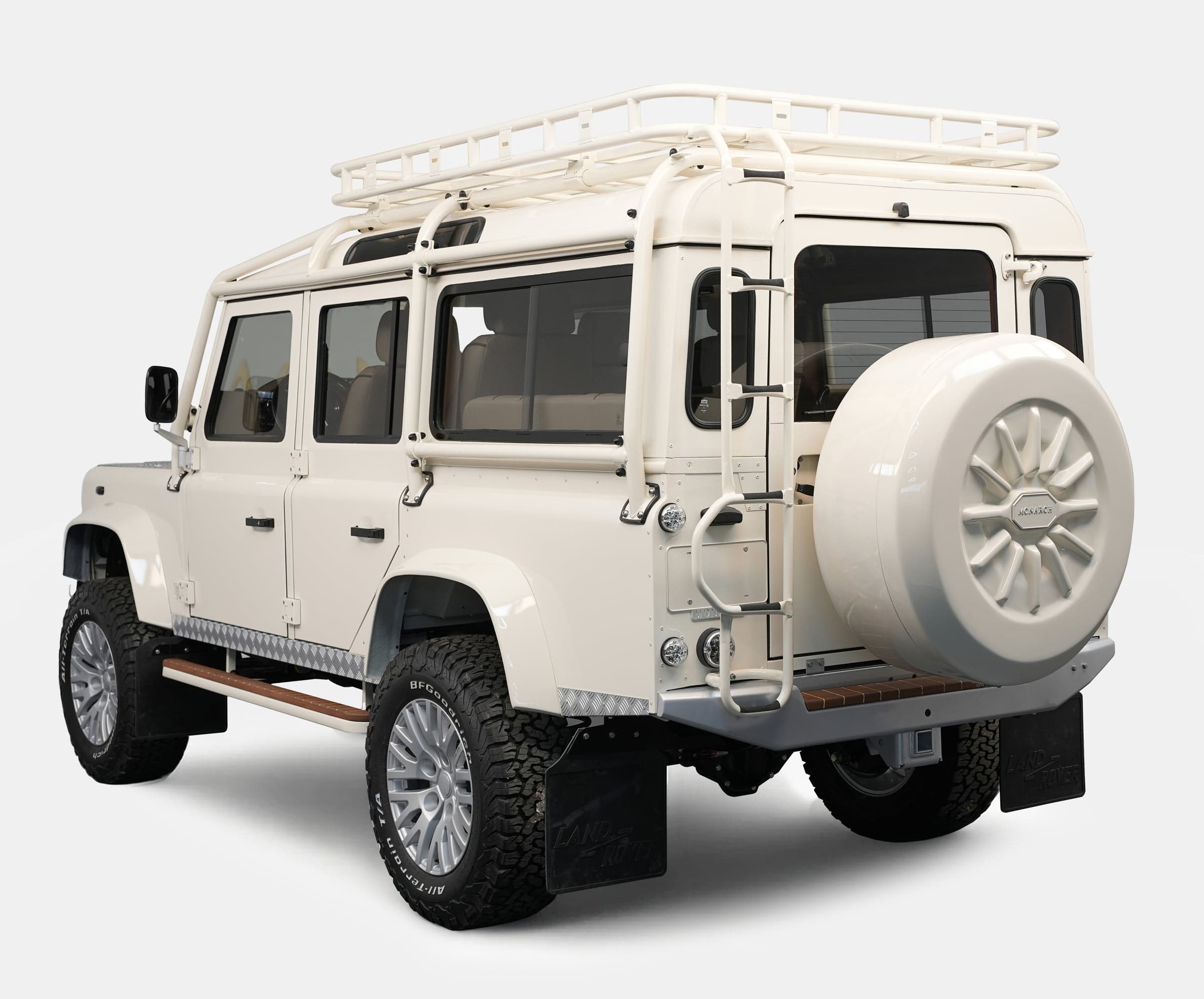 Studio Photo: Bespoke Land Rover Defender Custom Land Rover Defender in white with off-road features