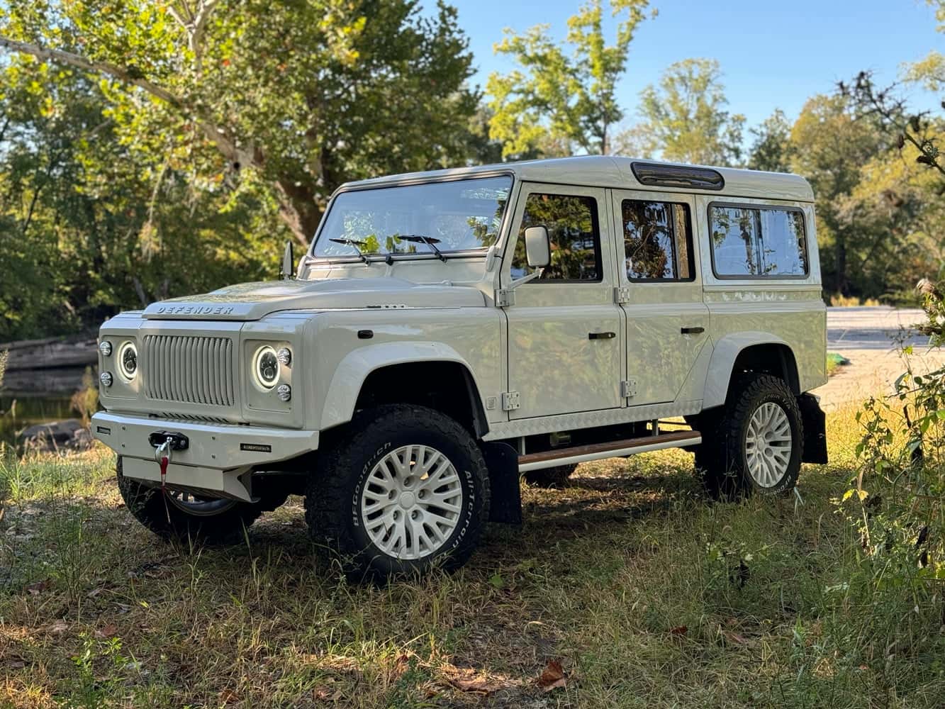 Custom Land Rover Defender in a natural setting
