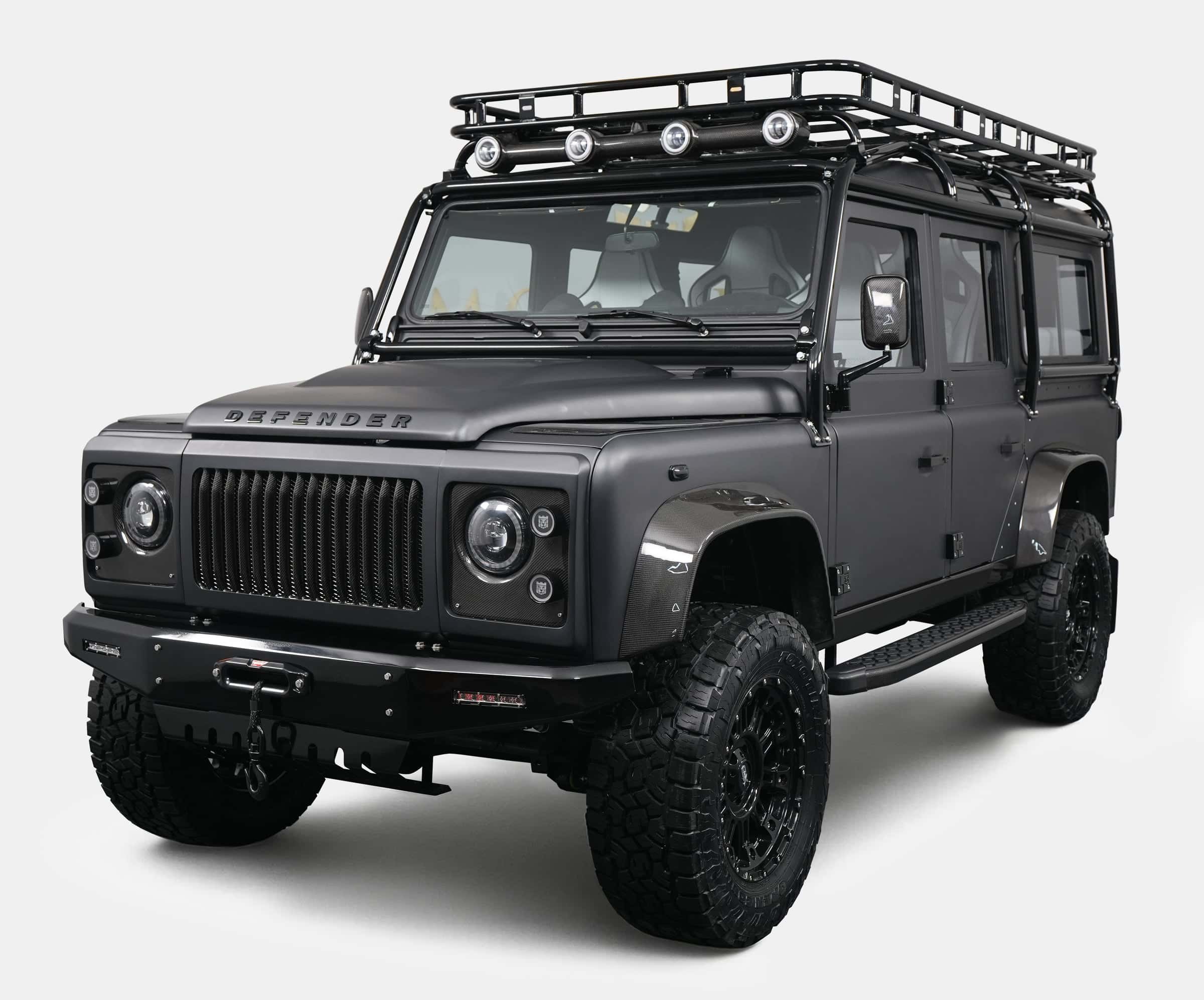 Bespoke Land Rover Defender in matte black with off-road features