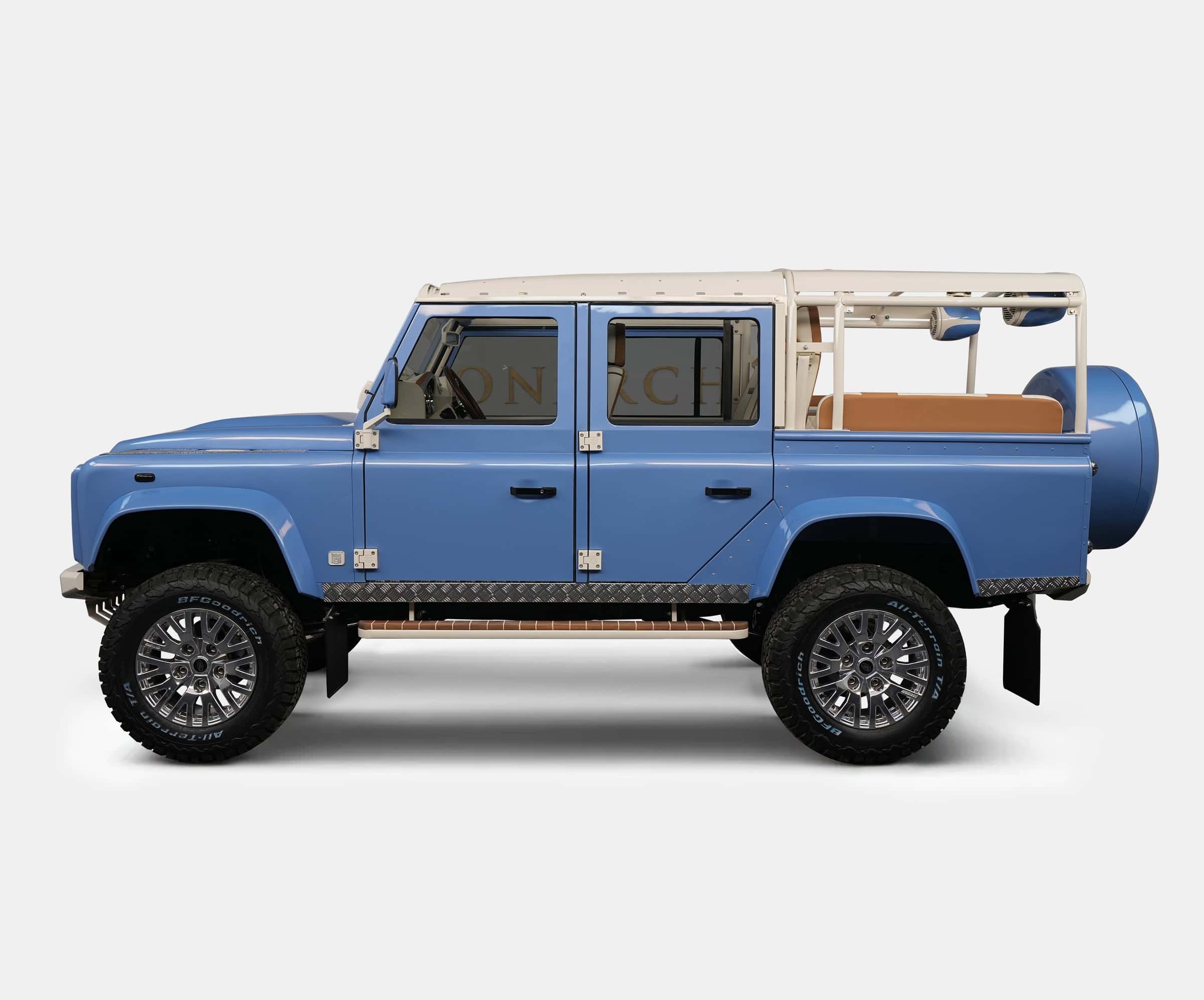 Bespoke blue Land Rover Defender with a unique design
