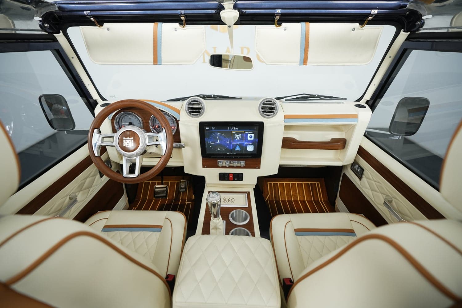 Bespoke Land Rover Defender interior featuring premium materials and modern technology
