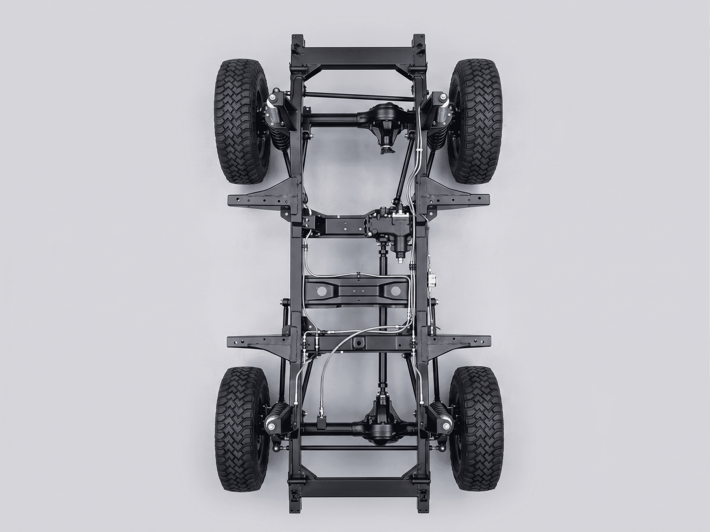 Hot-dip galvanized chassis for a Land Rover Defender restomod