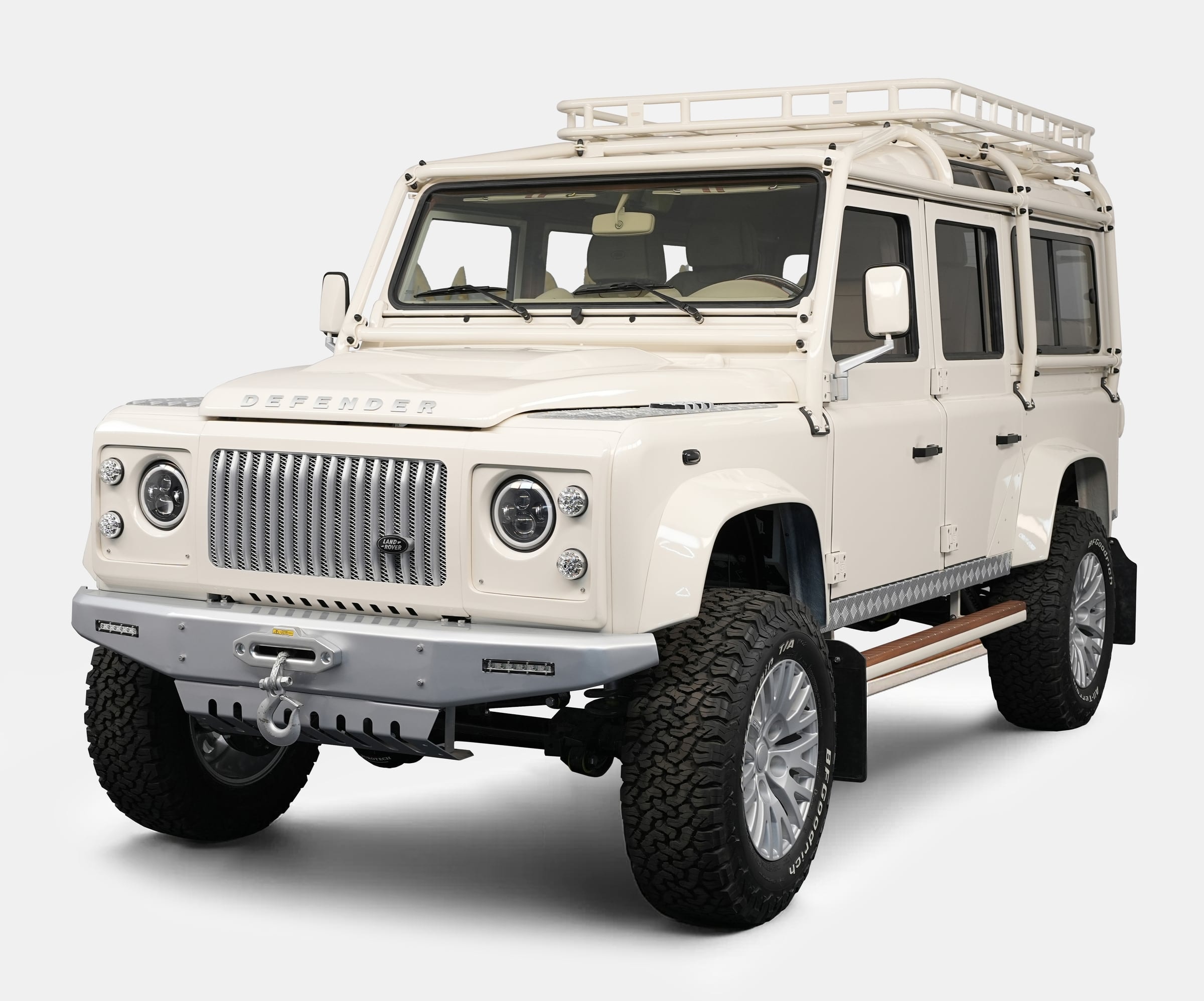 Bespoke Land Rover Defender with luxury features and off-road capabilities