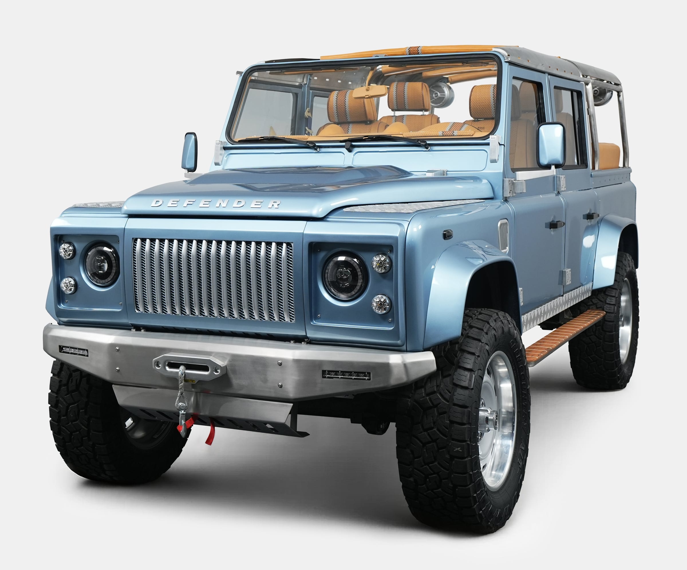 Custom Land Rover Defender in blue with premium features