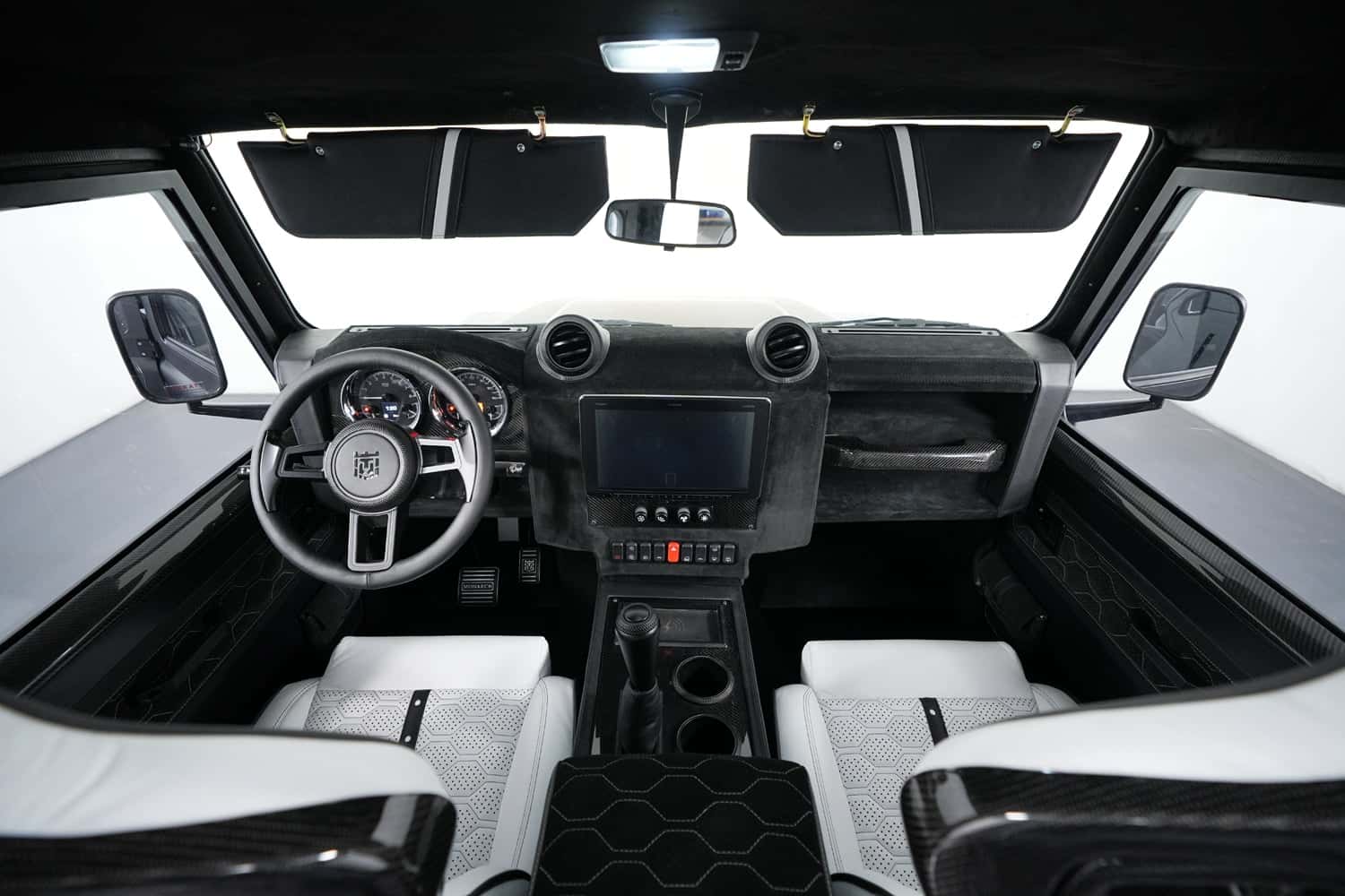 Interior Shot: Premium Cabin Luxury Land Rover Defender interior with custom design features